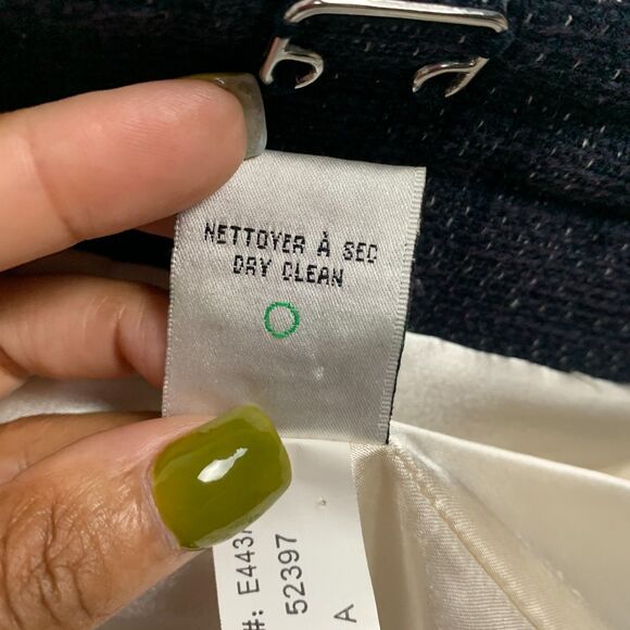 KATHERINE BARCLAY Navy Blue Tweed Cotton Linen Lined Blazer Jacket Size 2 Chic - Picture 5 of 7